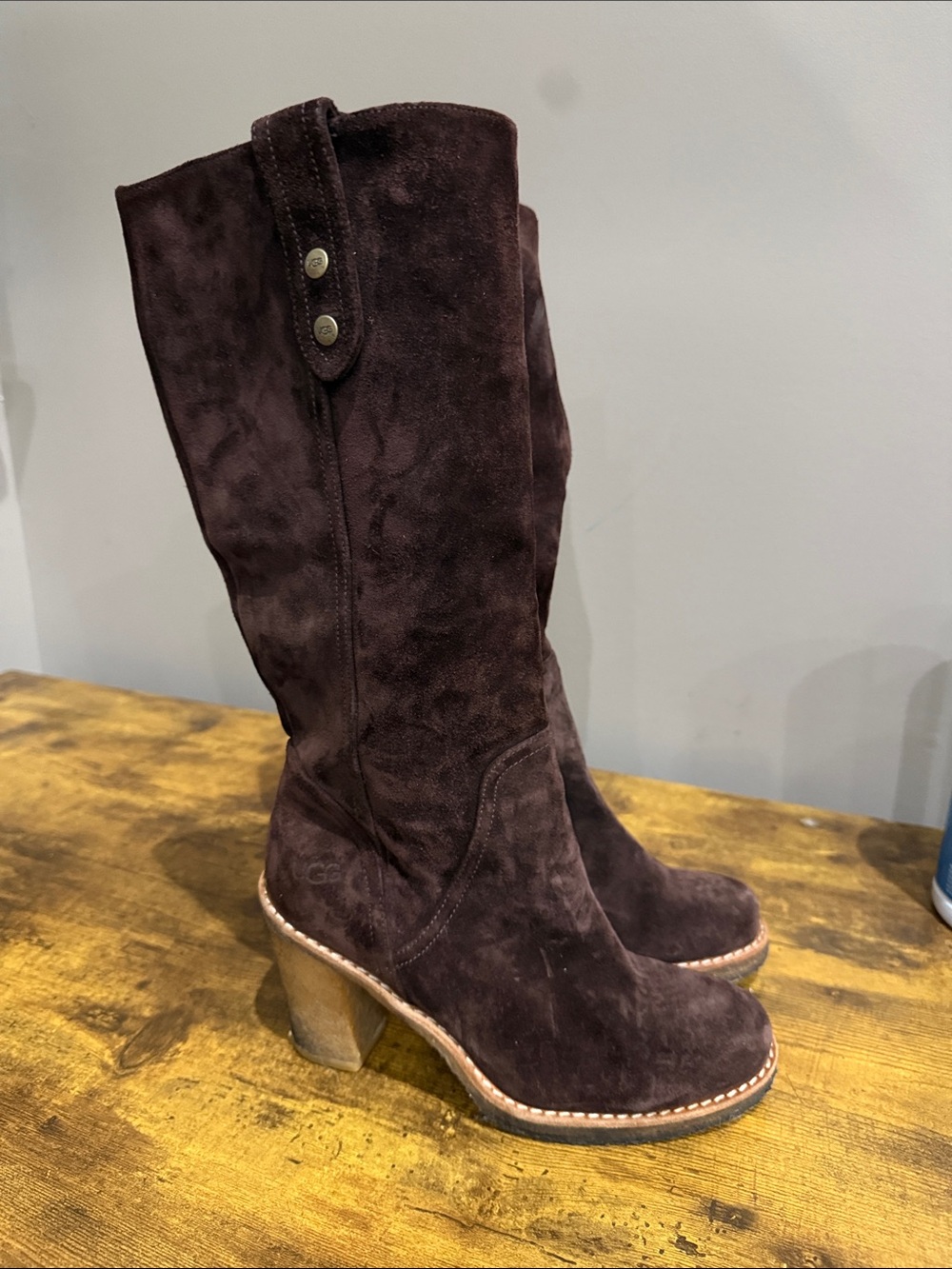 UGG Dark Brown Suede Mid-Calf Heeled Boots